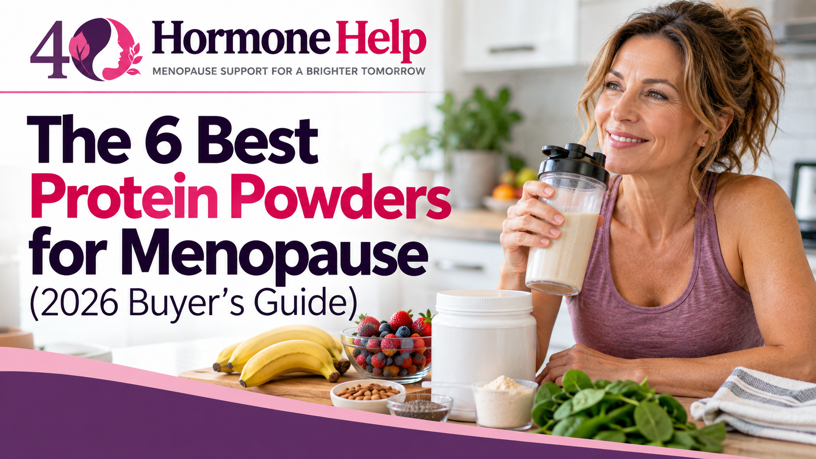 Woman using protein powder during menopause.