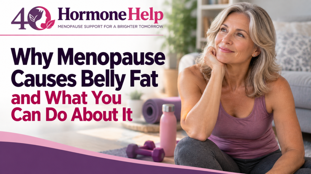 Woman managing menopause belly fat with exercise.