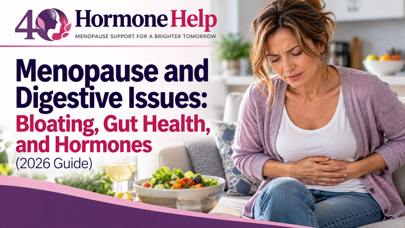 Woman experiencing menopause digestive issues and bloating.